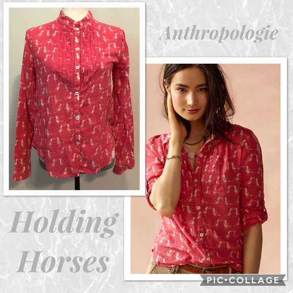 Anthropologie Tops - Anthropologie Holding Horses Pink Bird Blouse